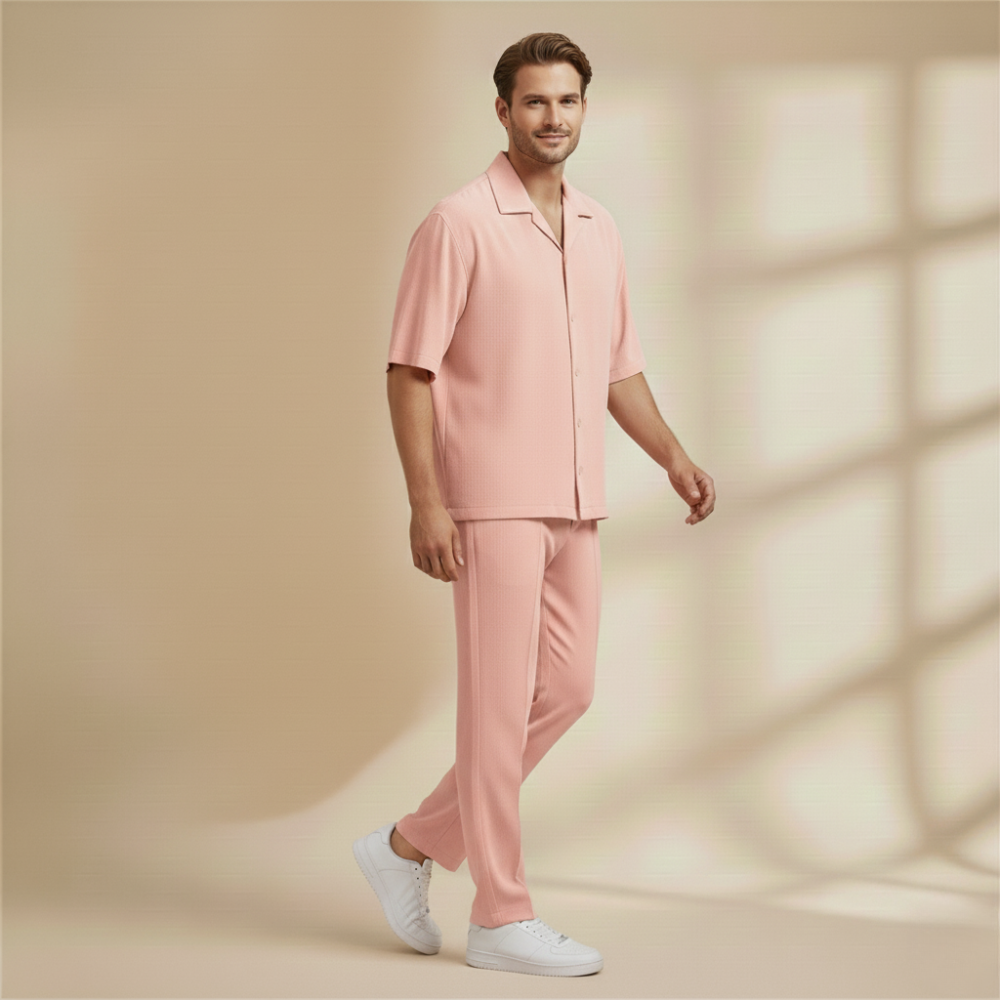 Herenoverhemd met korte mouwen en revers bijpassende set Jelle Jora Mode