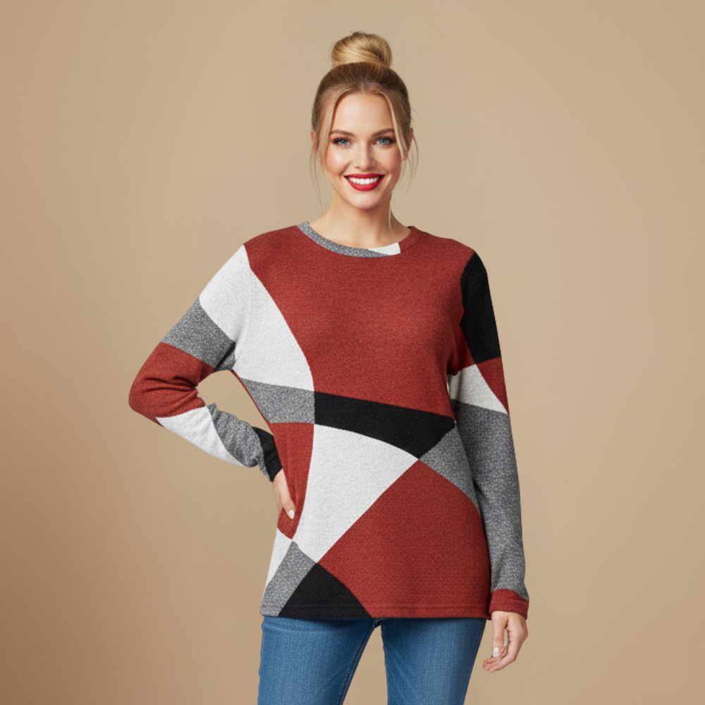 Geometrische patchwork losse top met lange mouwen Jelle Jora Mode