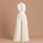 Dames jumpsuit met plooien V-hals en wijde pijpen Jelle Jora Mode