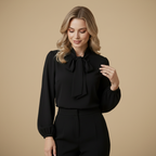 Damesblouse met lange mouwen en elegant strikdetail Jelle Jora Mode