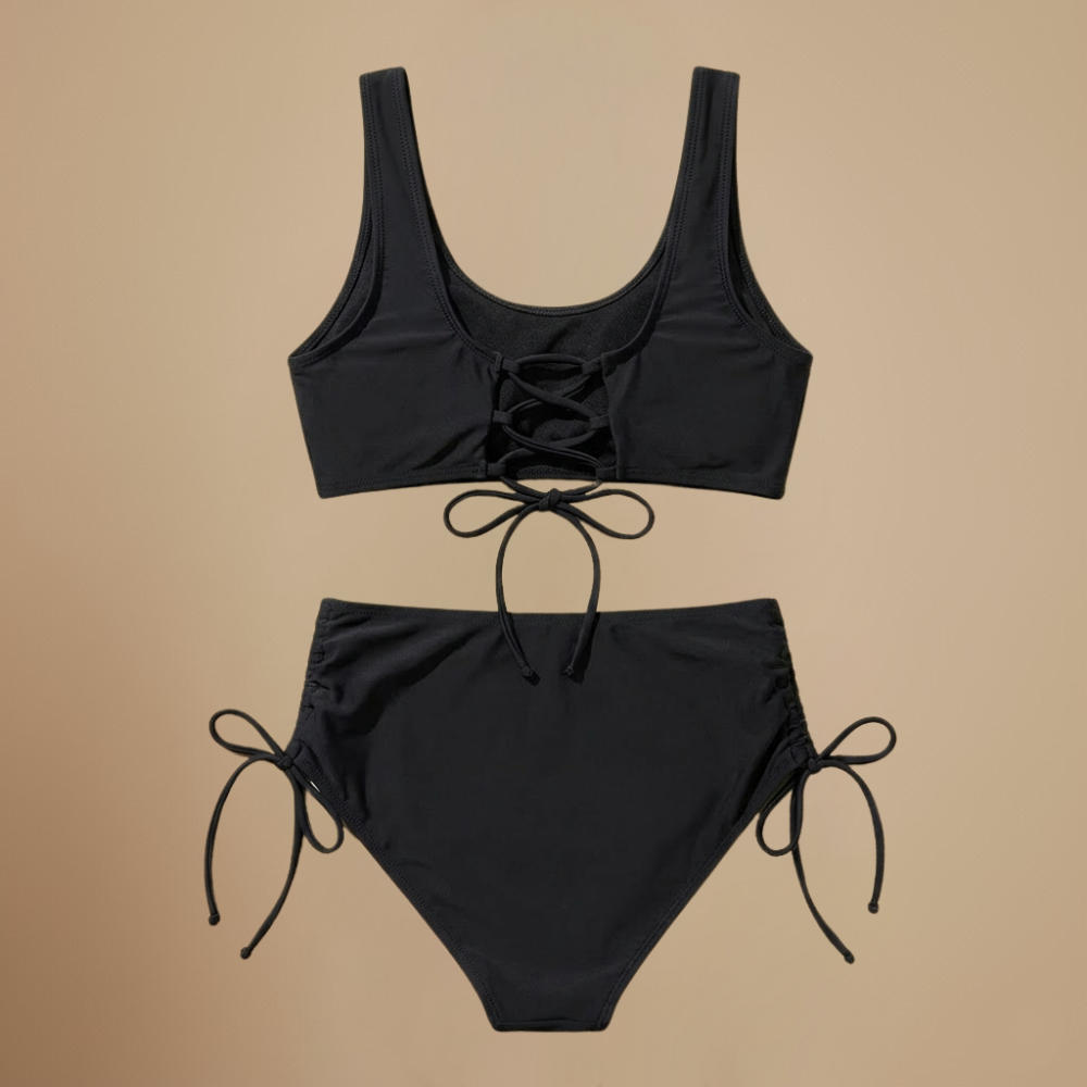 Dames hoge taille wikkelbikini met strikbandjes aan de zijkanten Jelle Jora Mode