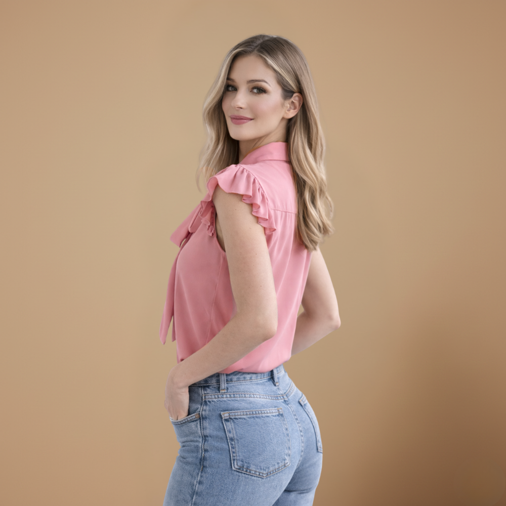Dames elegante blouse met korte mouwen ruches en strikje Jelle Jora Mode