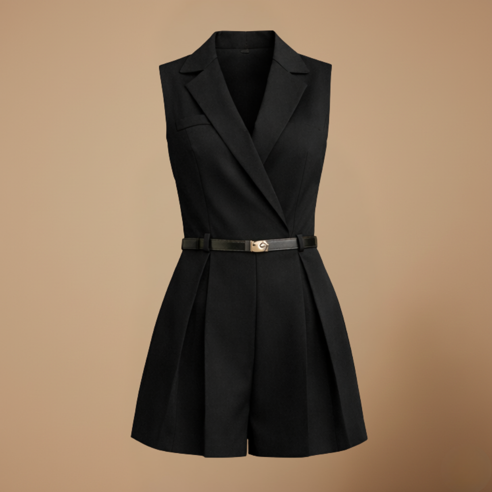 Dames mouwloze V-hals korte jumpsuit met ceintuur voor de zomer Jelle Jora Mode