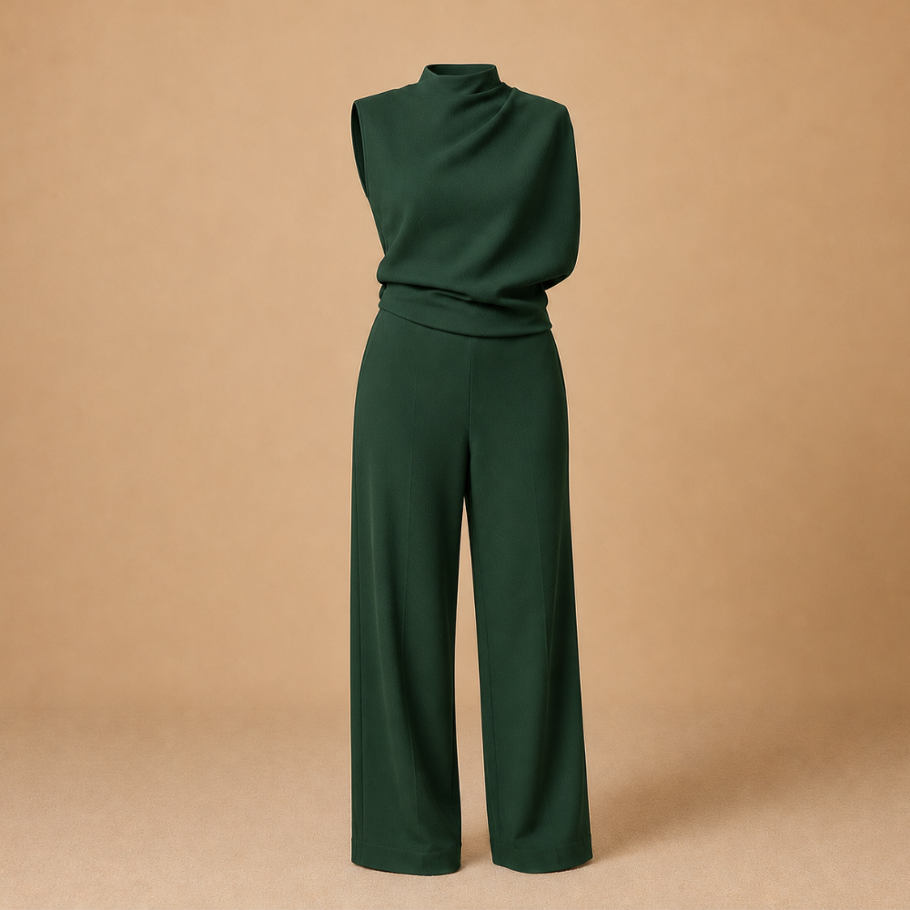 Dames jumpsuit met hoge kraag en wijde pijpen Jelle Jora Mode