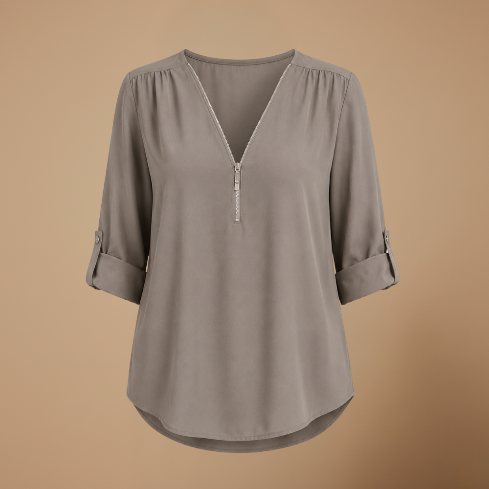 Dames blouse met V-hals en ritssluiting Jelle Jora Mode