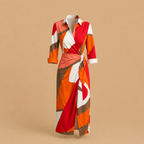 Dames midi-wikkeljurk met strikceintuur en abstract design Jelle Jora Mode