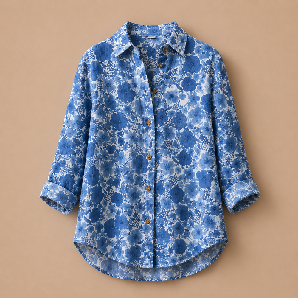 Dames casual blouse met lange mouwen patroon en knoopsluiting Jelle Jora Mode