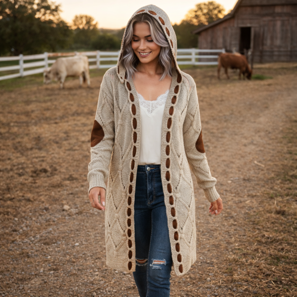 Oversized lange gebreide vestjas met capuchon voor dames Jelle Jora Mode