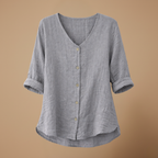 Dames casual blouse met losse pasvorm v-hals knopen en lange mouwen Jelle Jora Mode