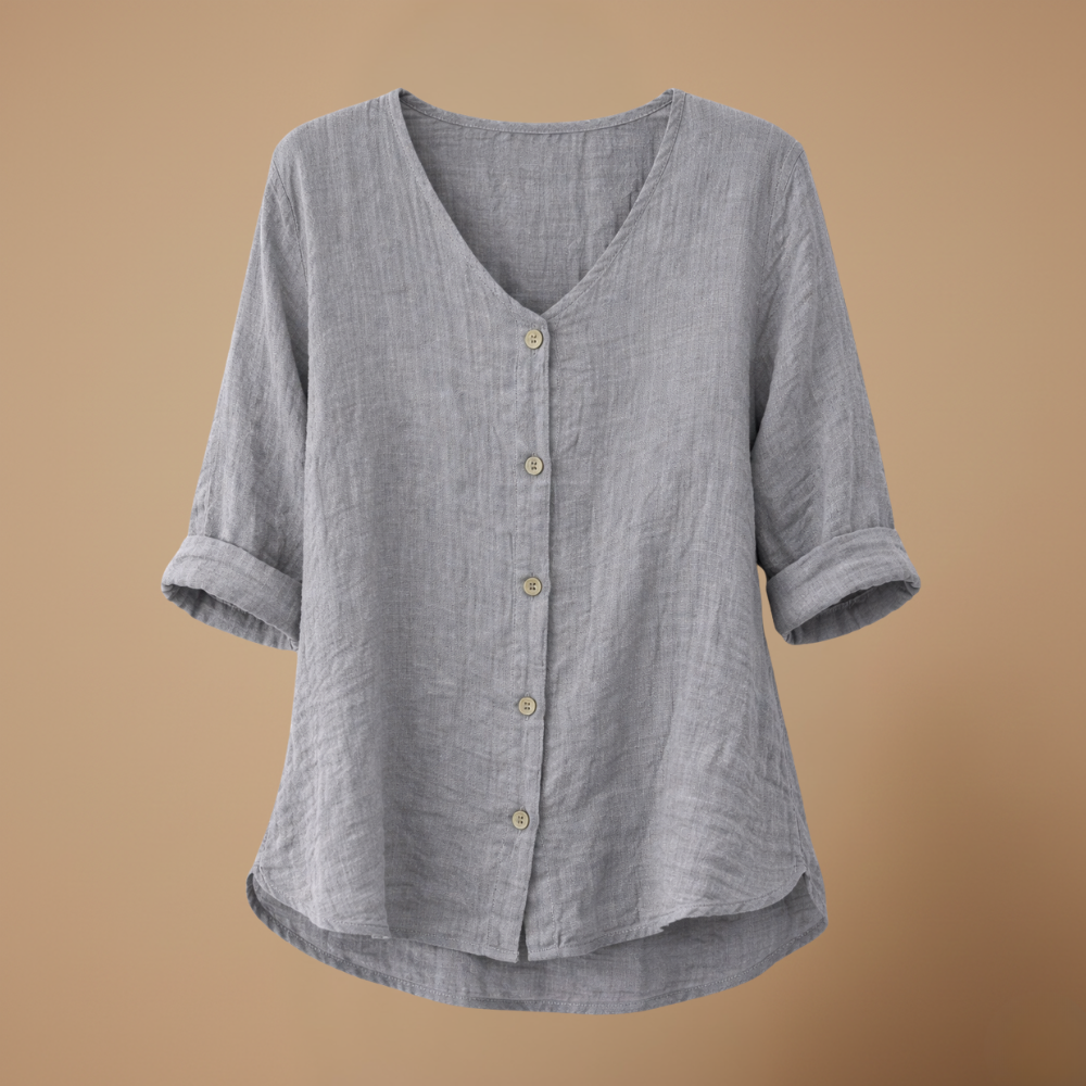 Dames casual blouse met losse pasvorm v-hals knopen en lange mouwen Jelle Jora Mode