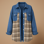 Denim jasje met patchwork ruitjesmotief en knoopsluiting Jelle Jora Mode