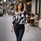 Dames blouse met print en lange mouwen met knoopsluiting Jelle Jora Mode