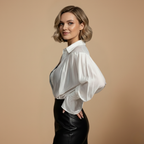 Damesblouse met losse kraag en lange mouwen