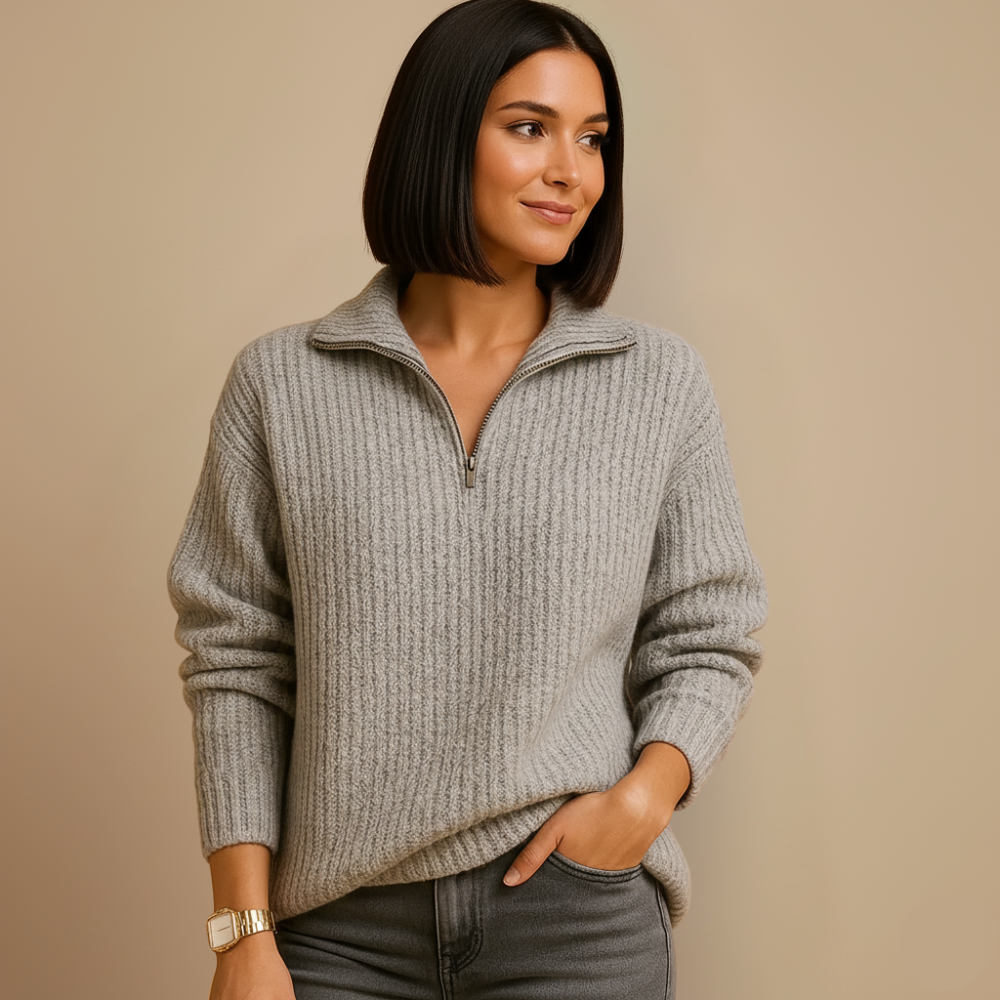 Slanke gebreide zip trui met staande kraag Jelle Jora Mode