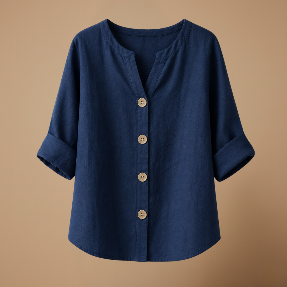 Damesblouse met V-hals en knopen aan de voorkant Jelle Jora Mode