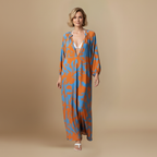 Dames zomer maxi-jurk met lange mouwen en print