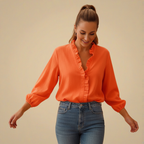 Dames Rimpel V-hals Blouse Jelle Jora Mode