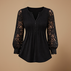 Damesblouse met kanten mouwen plooien en knopen Jelle Jora Mode
