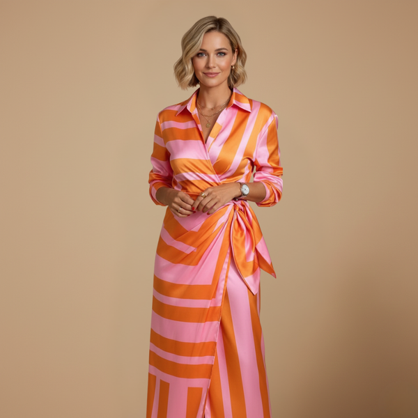 Dames midi-jurk met lange mouwen en overslag