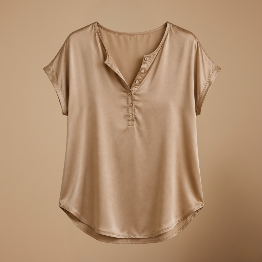 Damesblouse met v-hals korte mouwen en knopen Jelle Jora Mode