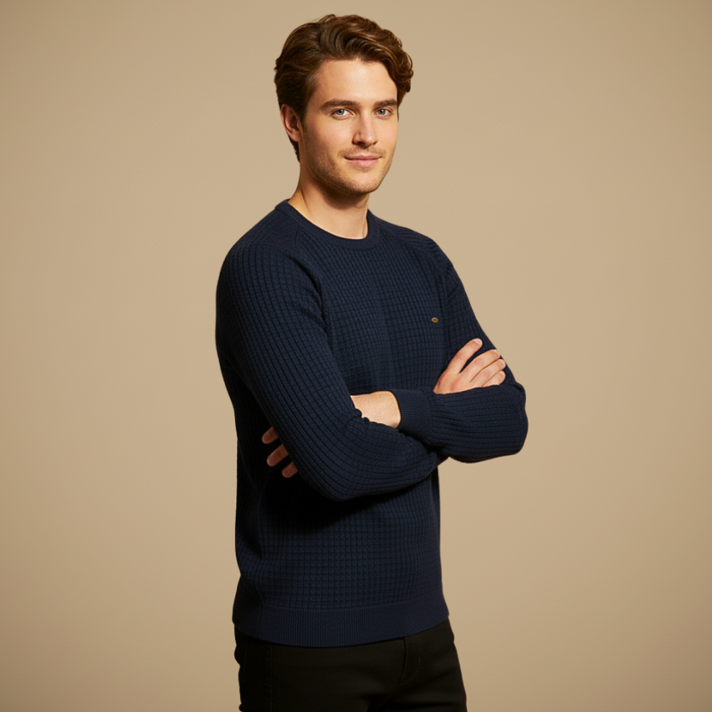 Katoenen gebreide trui met ronde hals voor heren Jelle Jora Mode