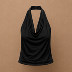 Dames-tanktop met gedrapeerde halternek open rug en zonder mouwen Jelle Jora Mode