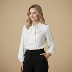 Damesblouse met lange mouwen en elegant strikdetail Jelle Jora Mode