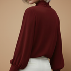 Damesblouse met strikje en lange mouwen