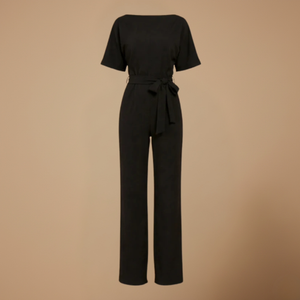 Dames jumpsuit met strik in de taille en wijde pijpen Jelle Jora Mode