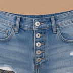 Damesjeansshort met omgeslagen zoom en versleten look Jelle Jora Mode