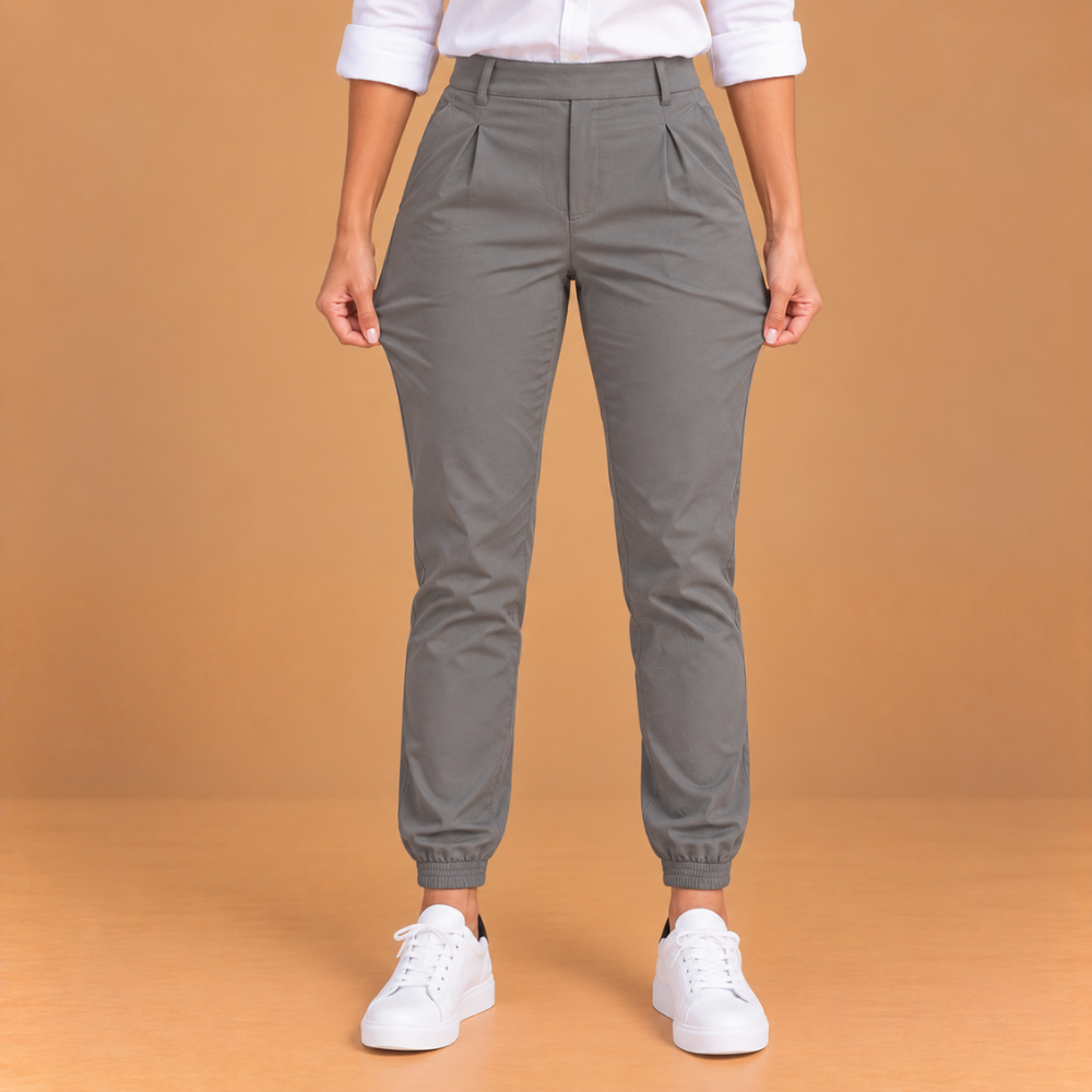 Dames joggingbroek hoge taille slim fit met omslag Jelle Jora Mode