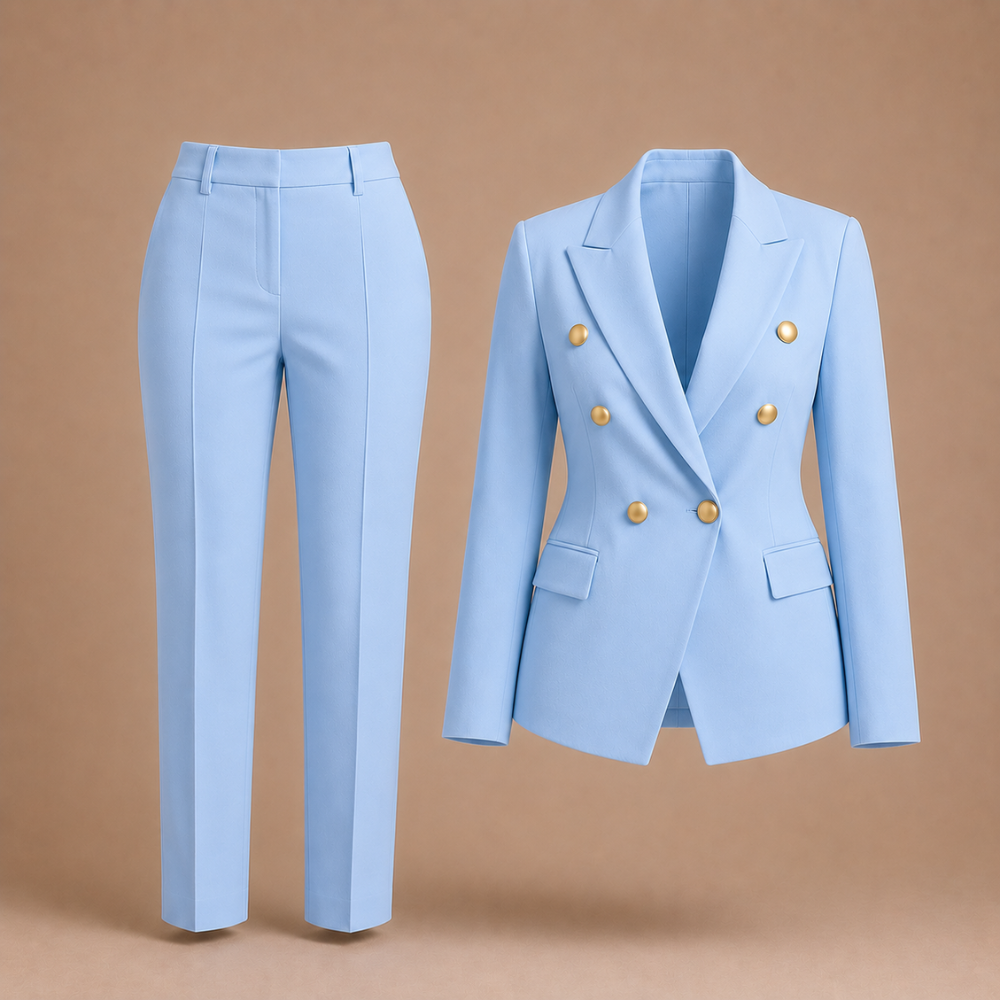 Dames elegant pak met broek en dubbele rij knopen Jelle Jora Mode