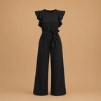 Dames jumpsuit met wijde pijpen gerimpelde mouwen en ceintuur Jelle Jora Mode