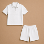 Heren casual zomerse set met gestructureerde poloshort Jelle Jora Mode