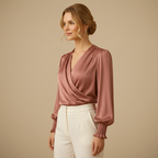 Damesblouse met V-hals en lantaarnmouwen Jelle Jora Mode
