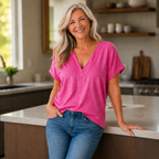 Damesblouse met losse pasvorm en V-hals Jelle Jora Mode