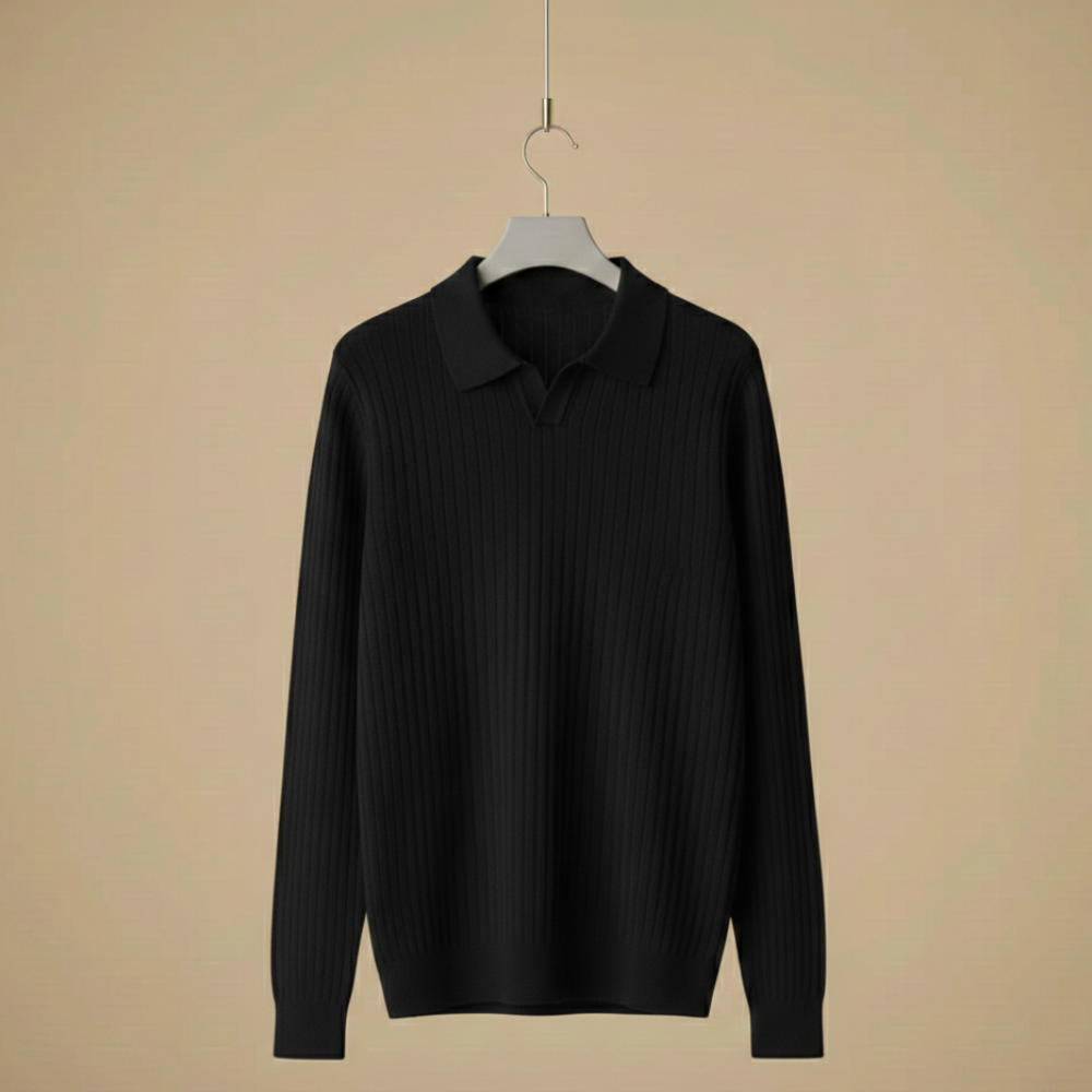 Minimalistisch slim fit geribd gebreid poloshirt voor heren Jelle Jora Mode