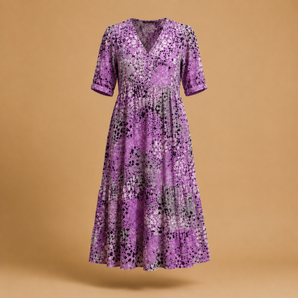 Damesmidi-jurk met bloemenprint en V-hals Jelle Jora Mode