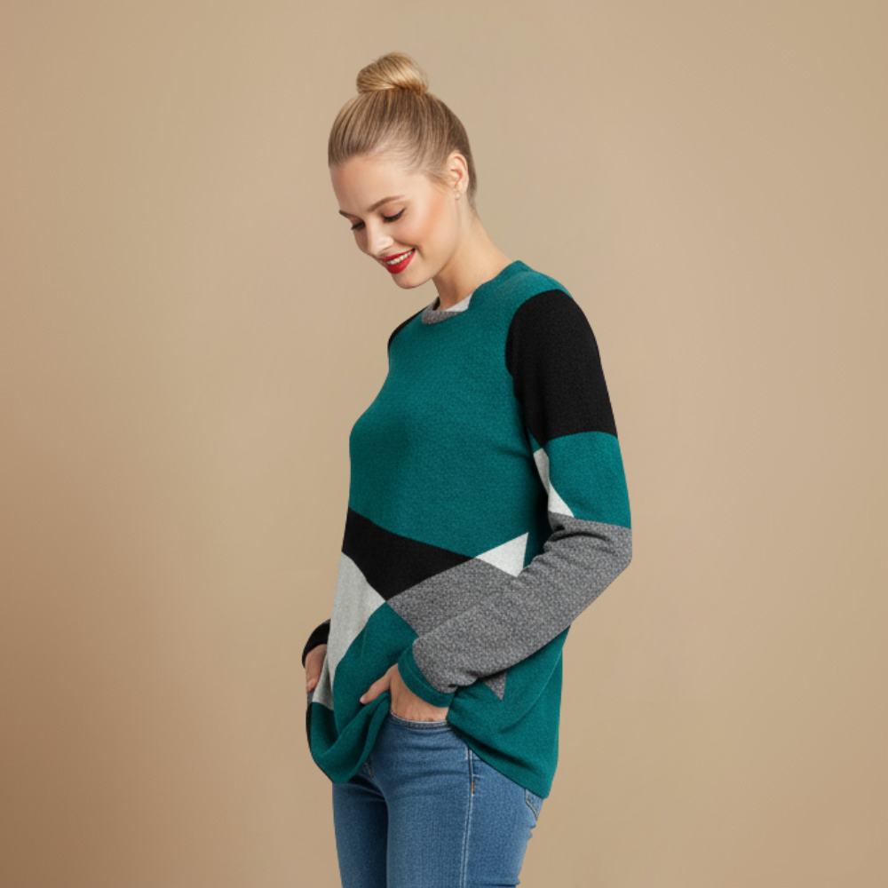 Geometrische patchwork losse top met lange mouwen Jelle Jora Mode