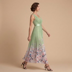 Dames bloemenprint maxi-jurk met v-hals ontwerp Jelle Jora Mode
