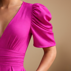 Jumpsuit met pofmouwen V-hals en wijde pijpen Jelle Jora Mode