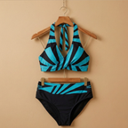 Dames gestreepte halterbikini set met hoge taille tweedelige badkleding Jelle Jora Mode