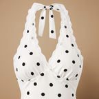 Dames elegante mini-jurk met halternek en stippenprint Jelle Jora Mode