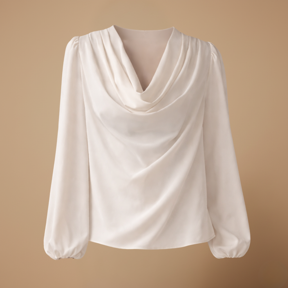 Dames casual blouse met gedrapeerde hals en pofmouwen Jelle Jora Mode