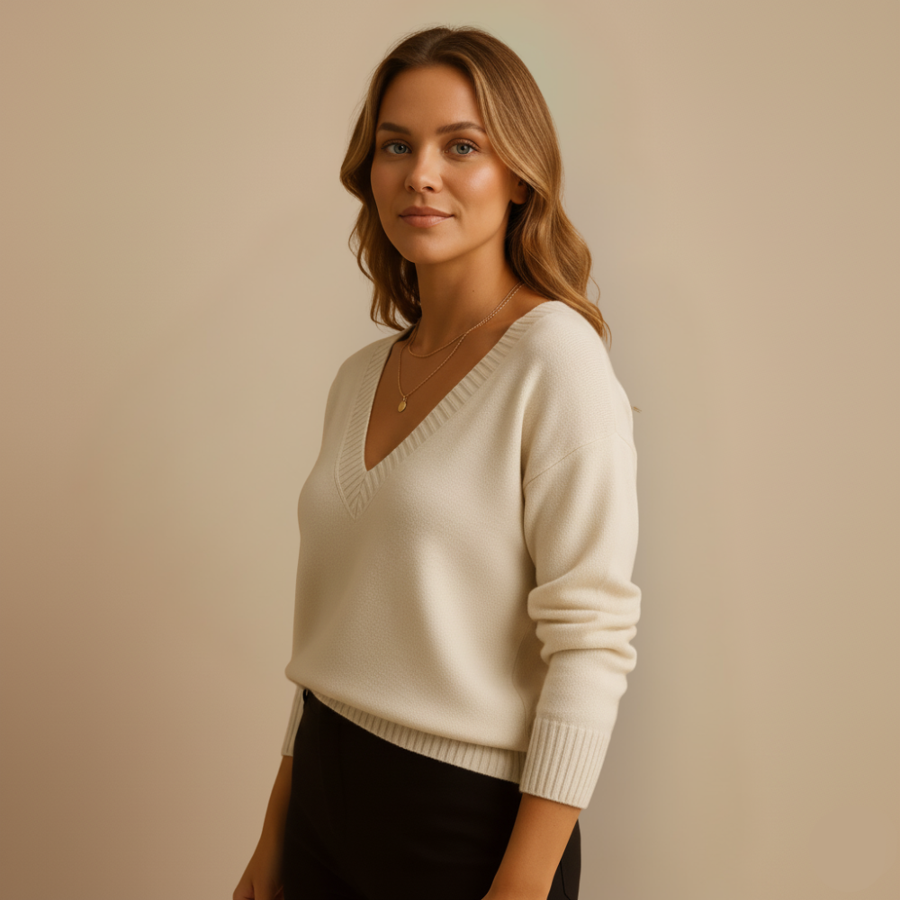 Dames v-hals gebreide trui Jelle Jora Mode