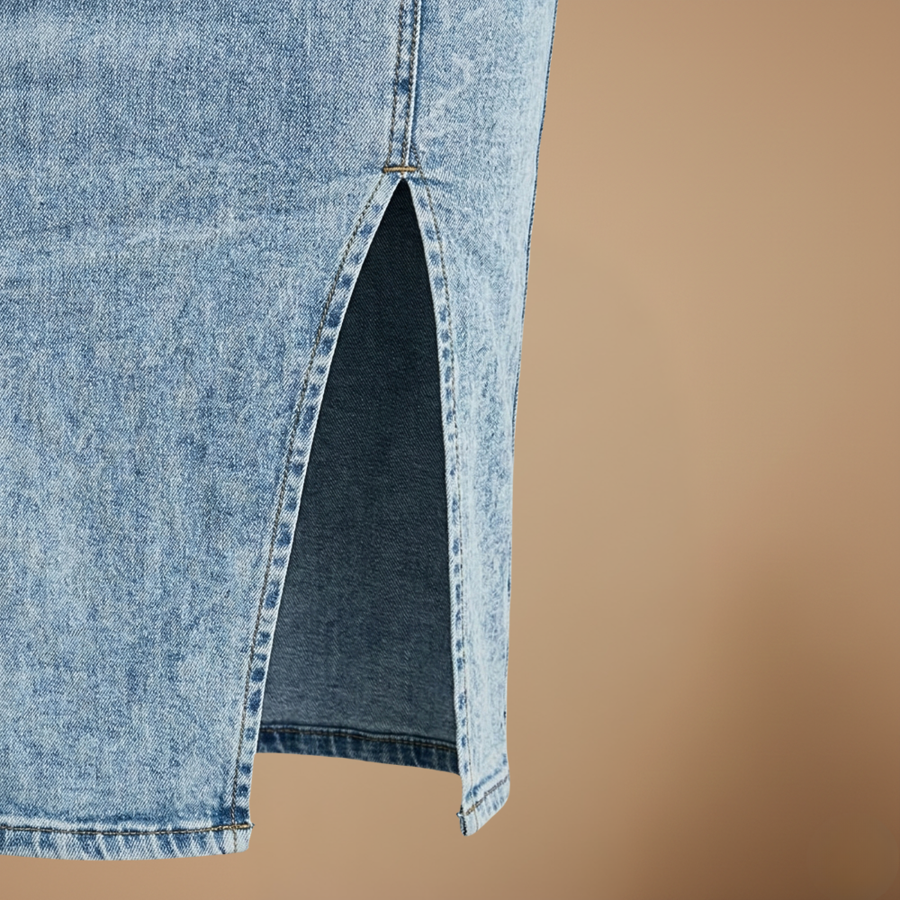 Dames mouwloze U-hals denim bodycon midi-jurk Jelle Jora Mode