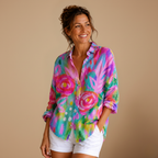 Dames casual blouse met bloemenprint lange mouwen en knopen Jelle Jora Mode