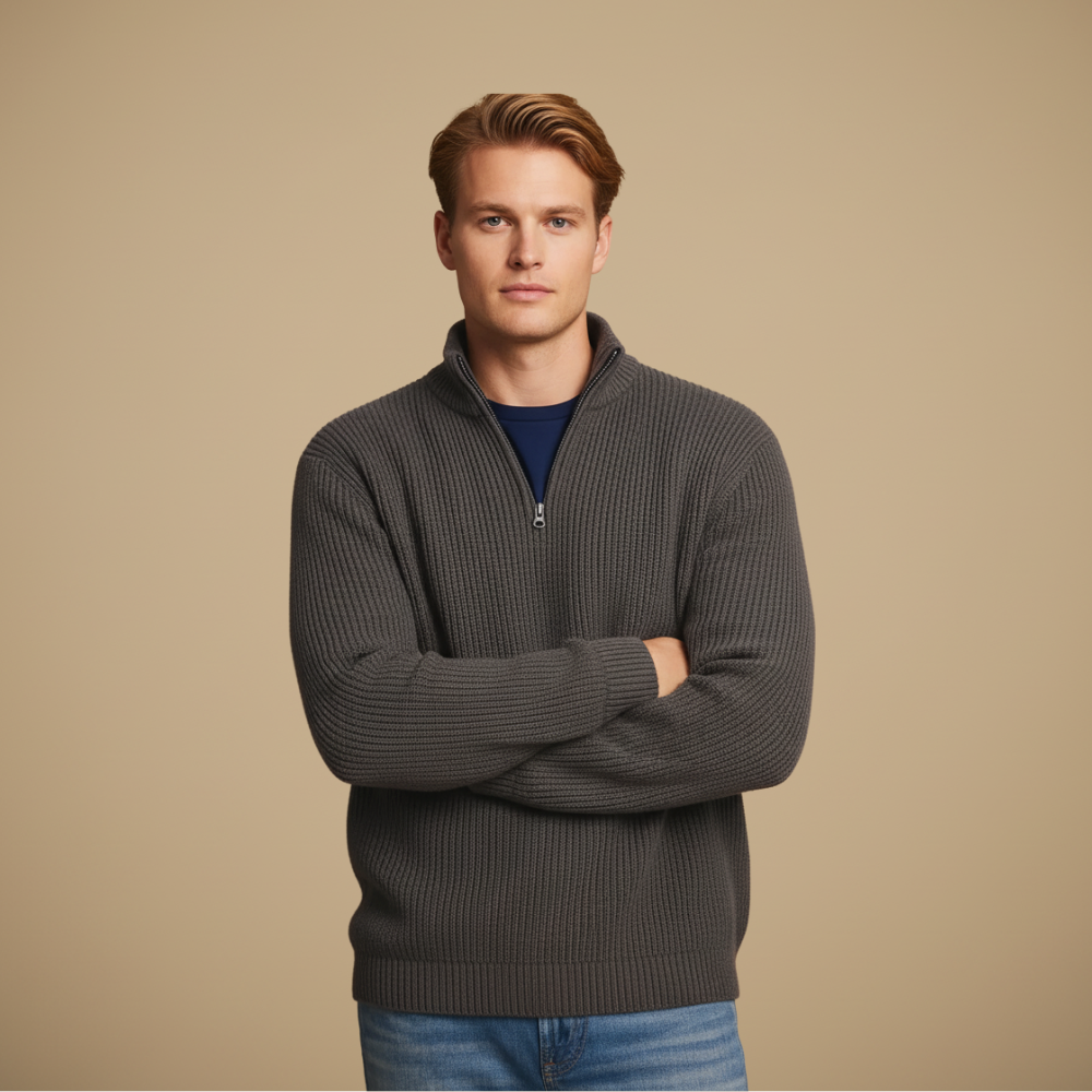 Geribbelde gebreide trui met kwartritssluiting Jelle Jora Mode