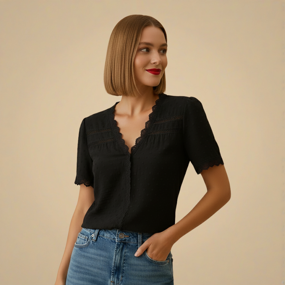 Elegante kanten blouse met korte mouwen Jelle Jora Mode