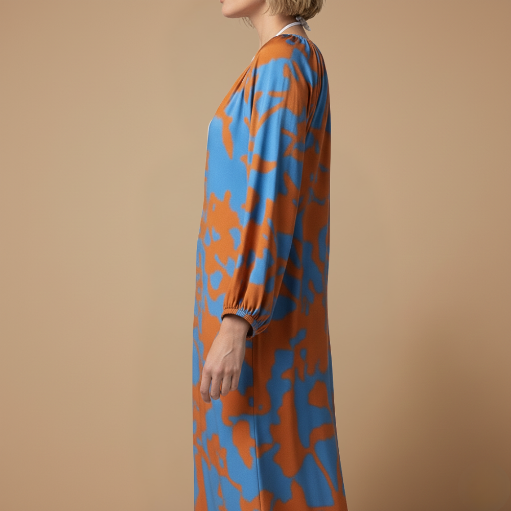Dames zomer maxi-jurk met lange mouwen en print